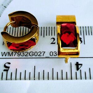 Yellow stainless steel earrings with red stone